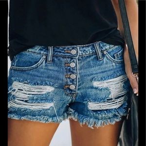 Ripped Tassel Design Denim Shorts
